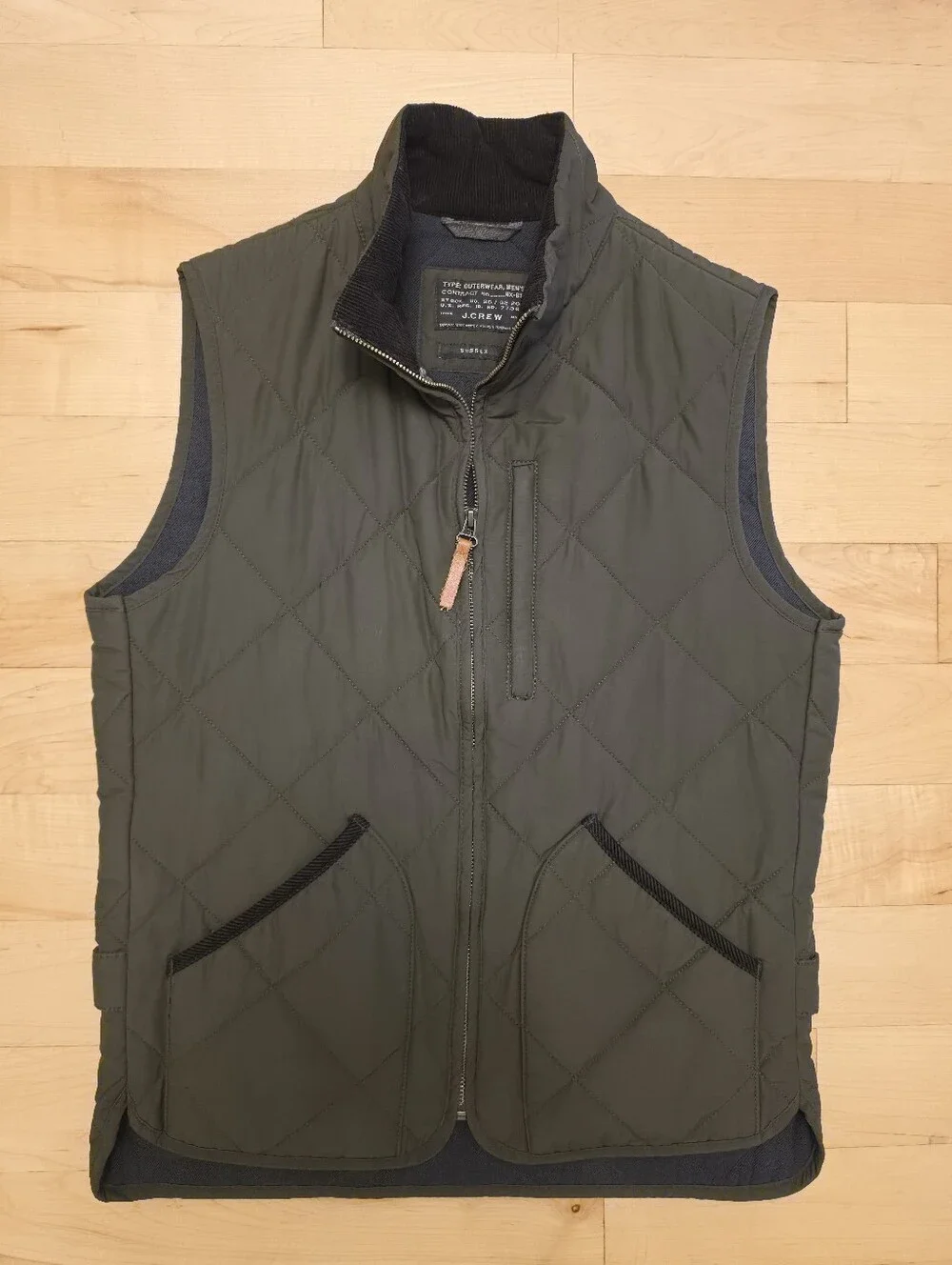 J.Crew Sussex Quilted Vest Dark Olive Corduroy Collar Men's XS
